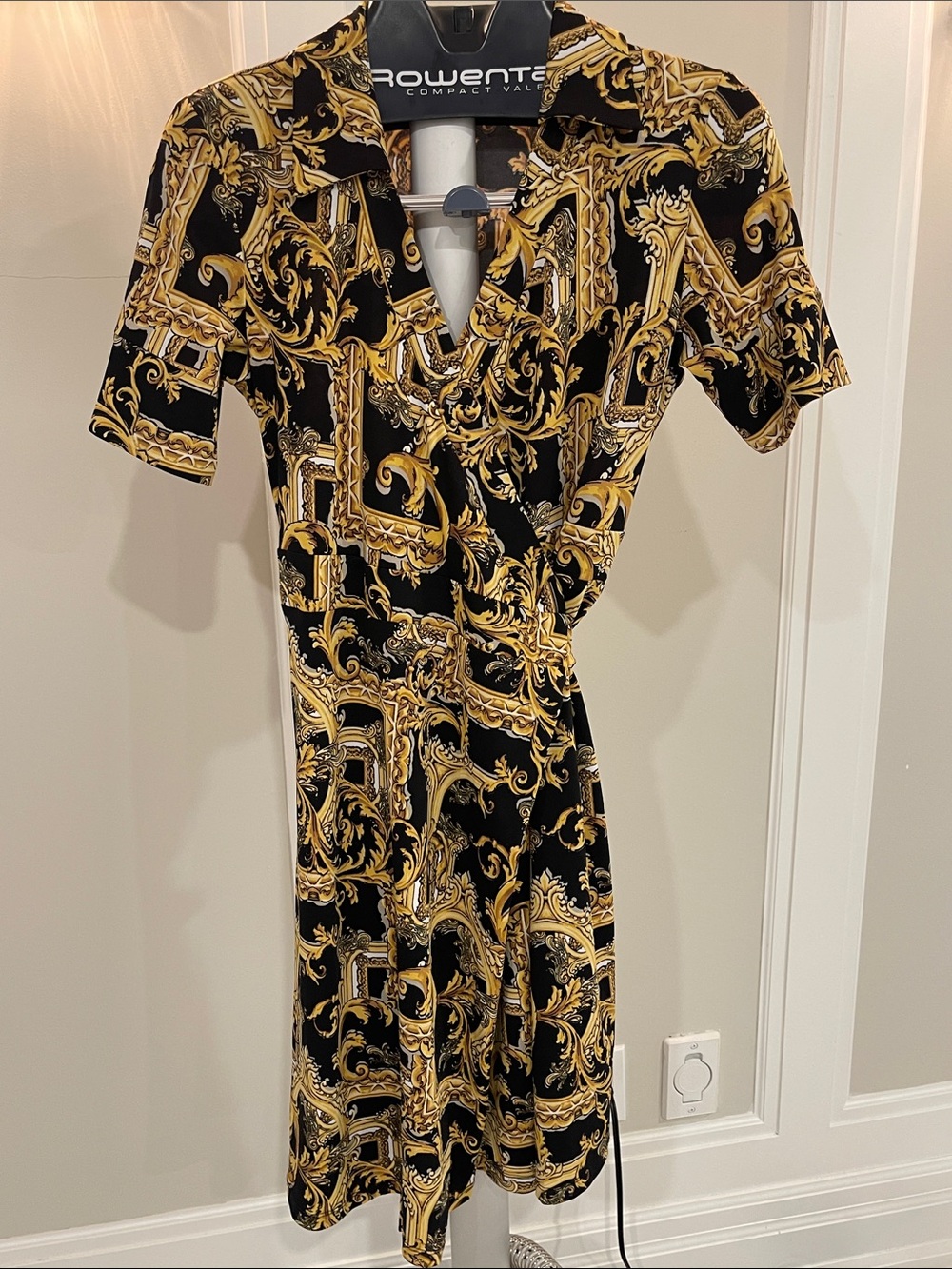 Black & Gold Baroque Wrap Dress - Women